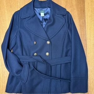 J. Crew Women's Navy Double-Breasted  Wool Pea Coat|Modified Trench